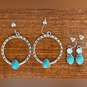 Silver-tone & Blue Stone Earrings - 2 Pairs